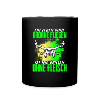 Leben Ohne Drohne Fliegen Grillen Ohne Fleisch - Tasse einfarbig - Schwarz - Vorne