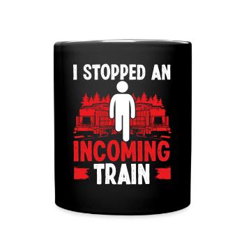 Leg Amputee an incoming Train Funny Amputated Leg - Full Colour Mug - black - Front
