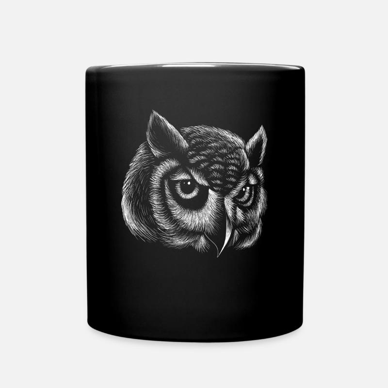 Lignes de hibou Dessin réaliste Art de hibou - Mug uni - noir