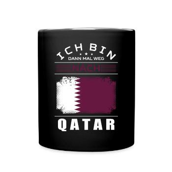 Ich Bin Dann Mal Weg Nach Qatar Fahne Urlaub - Tasse einfarbig - Schwarz - Vorne