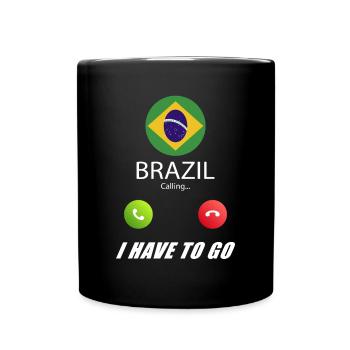 Brasilien ruft an Lusiger Flaggen Spruch - Tasse einfarbig - Schwarz - Vorne