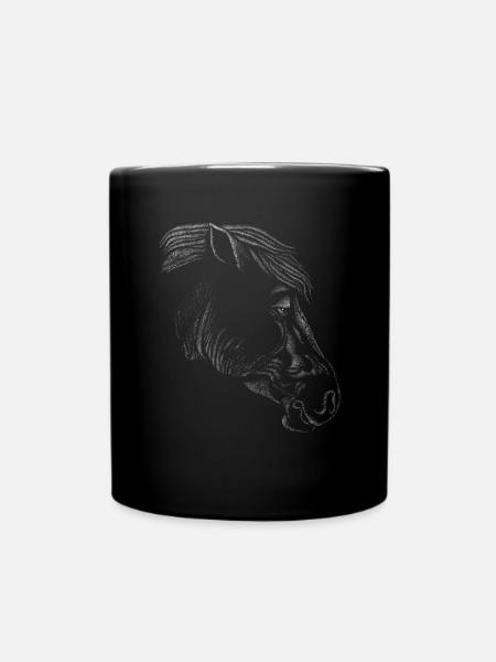 Pferd Realistische Zeichnung Strich Linien Pferd - Tasse einfarbig - Schwarz