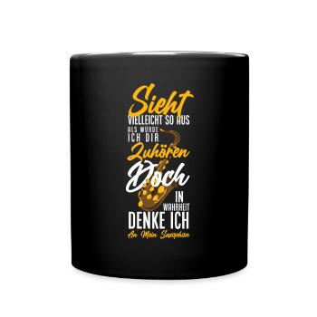 Lustiges Saxophon Geschenk - Tasse einfarbig - Schwarz - Vorne