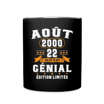 22 Ans Anniversaire Vintage Né(e) en Août 2000 - Mug uni - noir - Devant