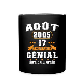 17 Ans Anniversaire Vintage Né(e) en Août 2005 - Mug uni - noir - Devant