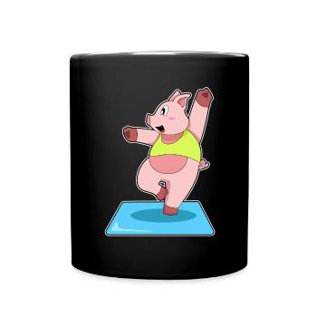 Schwein Yoga Fitness Gymnastik - Tasse einfarbig - Schwarz - Vorne