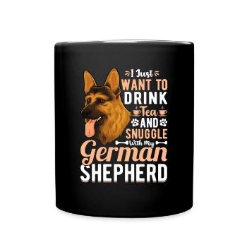 Tee Trinken Kuscheln Mit Deutschem Schäferhund - Tasse einfarbig - Schwarz - Vorne