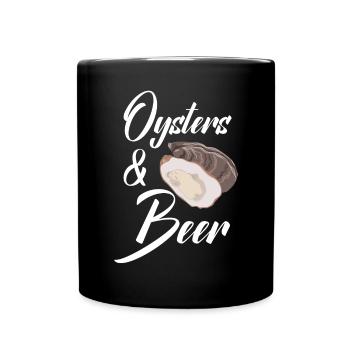 Oyster And Beer Drinking Seashell Mollusc Animal - Full Colour Mug - black - Front