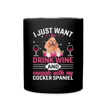 Drink Wine Cuddle With Cocker Spaniel - Full Colour Mug - black - Front