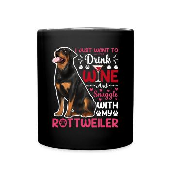 Wein Trinken Kuscheln Mit Rottweiler Hundehalter - Tasse einfarbig - Schwarz - Vorne