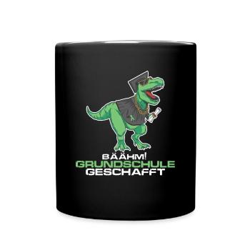 Grundschule geschafft, Schulkind Geschenkidee Dino - Tasse einfarbig - Schwarz - Vorne