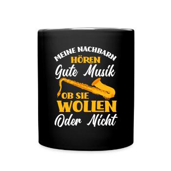 Lustiges Saxophon Geschenk - Tasse einfarbig - Schwarz - Vorne