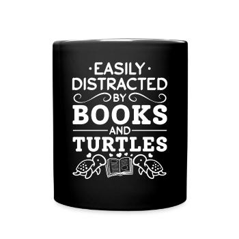 Turtle reading books are easy to read from - Full Colour Mug - black - Front