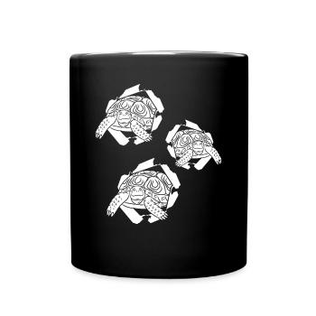 Happy Turtles Lustige Schildkröte Spähende - Tasse einfarbig - Schwarz - Vorne