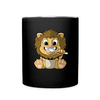 Brushing Teeth Lion Teeth Brushing - Full Colour Mug - black - Front