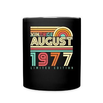 1977 Im August Geschenkidee - Tasse einfarbig - Schwarz - Vorne