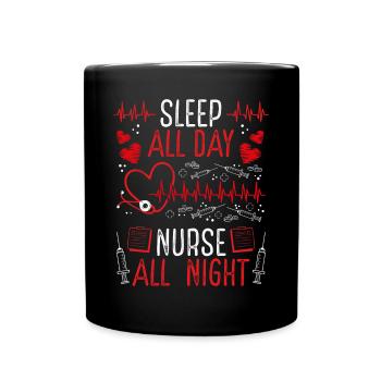 Night Shift Nurse Funny Nursing RN CNA Nurses - Full Colour Mug - black - Front