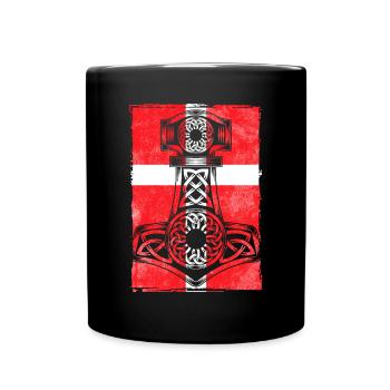 Denmark flag with Mjölnir - Full Colour Mug - black - Front