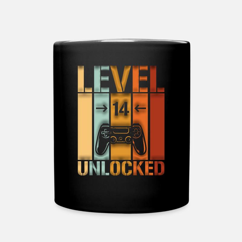 14th Birthday Level 14 unlocked - Full Colour Mug - black