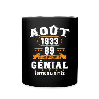 89 Ans Anniversaire Vintage Né(e) en Août 1933 - Mug uni - noir - Devant