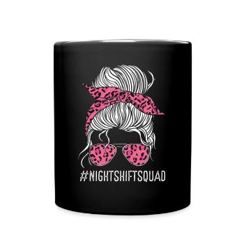 Nurse Night Shift Squad Leopard Pink Nursing - Full Colour Mug - black - Front