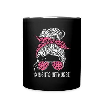 Nurse Night Shift Pink Leopard Nursing RN CNA - Full Colour Mug - black - Front