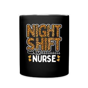 Nurse Night Shift Leopard Nursing Leo RN CNA - Full Colour Mug - black - Front