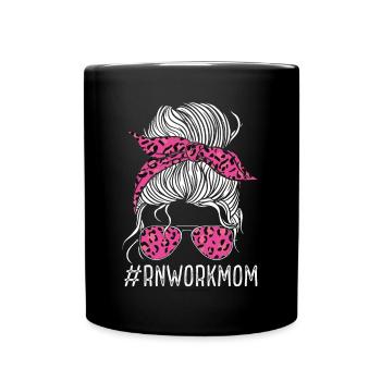 RN Work Mom Women Leopard Nurse Leo CNA - Full Colour Mug - black - Front