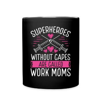 Work Mom Superhero Nurse Funny RN CNA - Full Colour Mug - black - Front