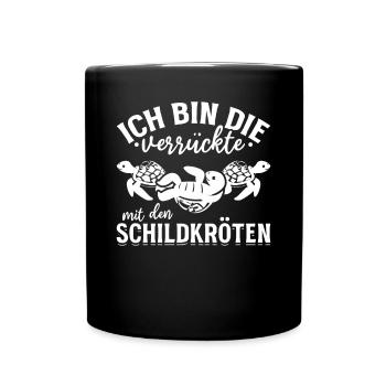 Ich bin die verrückte mit den Schildkröten - Tasse einfarbig - Schwarz - Vorne