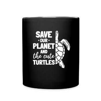Umwelt: Tag der Erde: Rette unseren Planeten und - Tasse einfarbig - Schwarz - Vorne