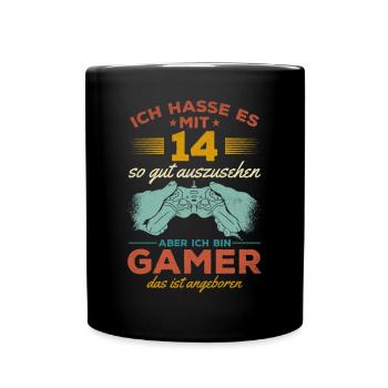 Video Gaming 14. Geburtstag Zocken 14 Jahre Video - Tasse einfarbig - Schwarz - Vorne