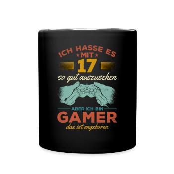 Video Gaming 17 Geburtstag Zocken 17 Jahre Video - Tasse einfarbig - Schwarz - Vorne