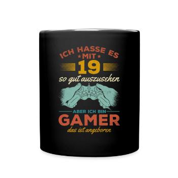 Video Gaming 19. Geburtstag Zocken 19 Jahre Video - Tasse einfarbig - Schwarz - Vorne