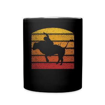 Retro Bull Rider Cowboy Western Rodeo Bull Riding - Full Colour Mug - black - Front