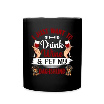 Boire du vin et des teckels d’animaux de compagnie Graphiques amusants - Mug uni - noir - Devant