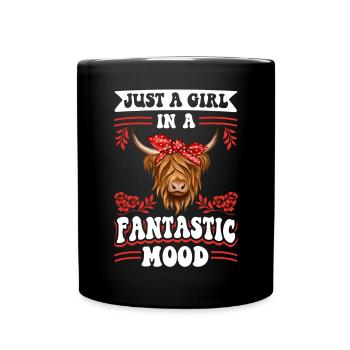 Scottish Highland Cattle Cow - Tasse einfarbig - Schwarz - Vorne