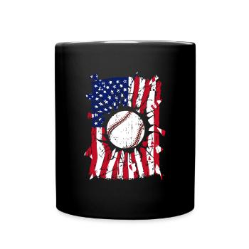 Baseball Zerrissene USA Flagge Baseballspieler - Tasse einfarbig - Schwarz - Vorne