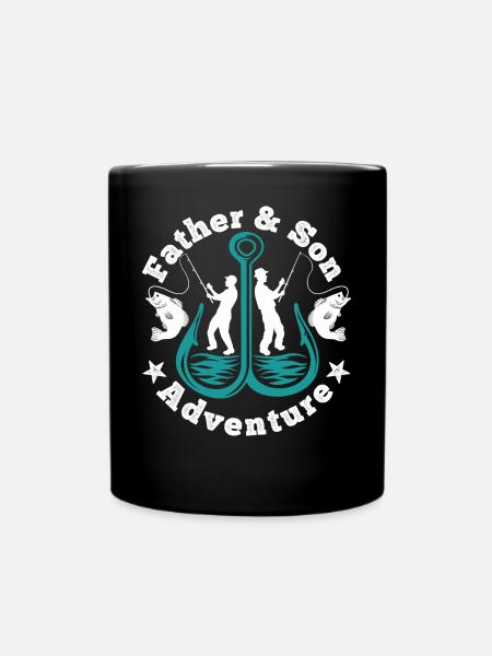 Vater Sohn Fischen - Tasse einfarbig - Schwarz