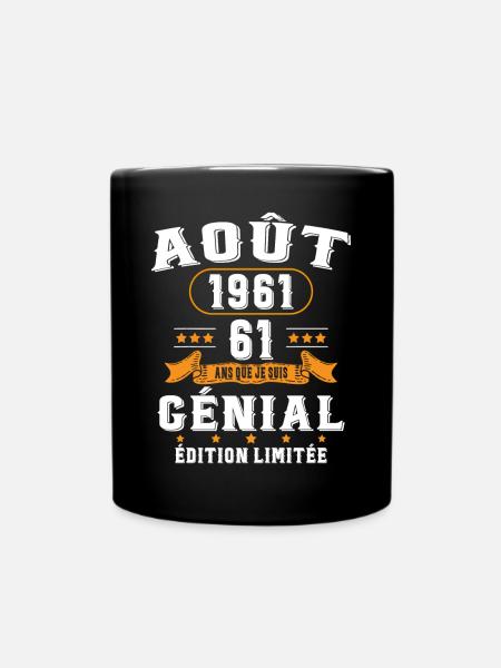 61 Ans Anniversaire Vintage Né(e) en Août 1961 - Mug uni - noir