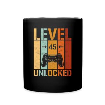 45th Birthday Level 45 unlocked - Full Colour Mug - black - Front