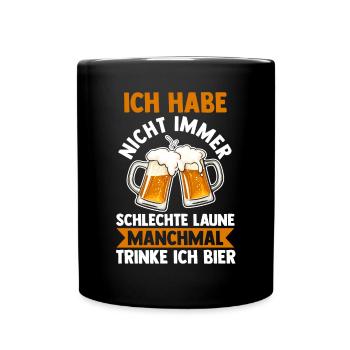 Saufspruch Bier - Tasse einfarbig - Schwarz - Vorne