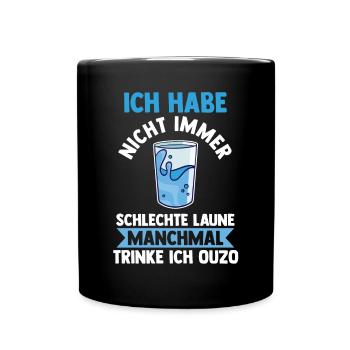 Grieche Saufspruch Ouzo - Tasse einfarbig - Schwarz - Vorne