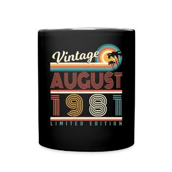 1981 Im August Geschenkidee - Tasse einfarbig - Schwarz - Vorne