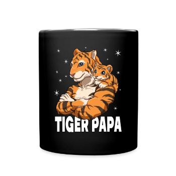 Tiger Papa Tiger Vater und Baby Papa Vatertag - Tasse einfarbig - Schwarz - Vorne