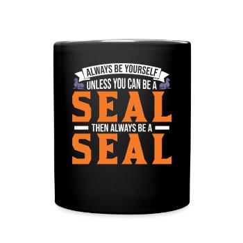 Robbe Geschenk Seal Seelöwe - Tasse einfarbig - Schwarz - Vorne