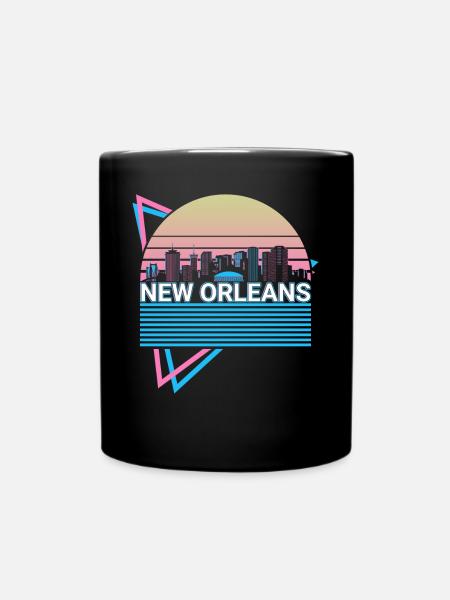 New Orleans City Skyline Cityscape Retro - Full Colour Mug - black