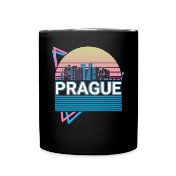 Praque City Skyline Stadtbild Retro - Tasse einfarbig - Schwarz - Vorne