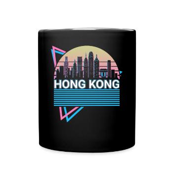 Hongkong Stadt Skyline Stadtbild Retro - Tasse einfarbig - Schwarz - Vorne