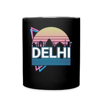 Delhi Stadt Skyline Stadtbild Retro - Tasse einfarbig - Schwarz - Vorne